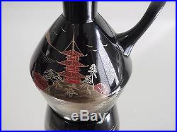 Vintage Japanese Tea Set Lacquer Ware Cups Tray Tea Pot Hand Painted WoodLacquer