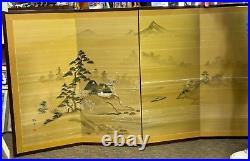 Vintage Japanese Traditional Hand Painted Byobu, One Painting & Lace Design