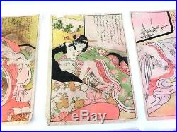 Vintage Japanese UKIYOE Wood Block paint SHUNGA Set of 6 Free Shipping