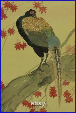 Vintage Japanese Wall Hanging Decor, Bird Wall Decor, Kakemono Scroll Painting