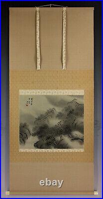 Vintage Japanese Wall Hanging Decor, Wall Decor, Inkwash Landscape, Scroll Painting