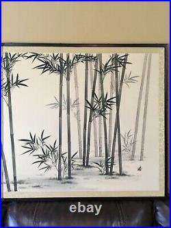 Vintage Mid Century Japanese Silk Screen 2 Panel Hand Painted Screen SIGNED