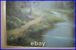 Vintage Original Mitsuzo Shimizu Oil Painting Canvas Framed Japanese River Tree