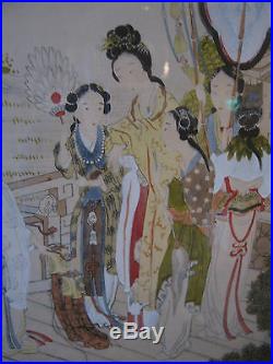 Vintage Possibly Antique Chinese or Japanese Painting on Silk of Various Women