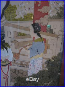 Vintage Possibly Antique Chinese or Japanese Painting on Silk of Various Women