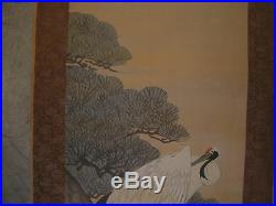 Vintage Possibly Antique Japanese Signed Scroll Painting of Bird / Crane