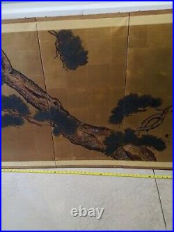 Vintage mid-century Japanese Silk Screen 4 Panel Hand Painted FREE SHIPPING