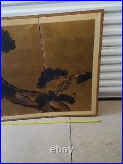 Vintage mid-century Japanese Silk Screen 4 Panel Hand Painted FREE SHIPPING
