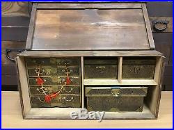 Y0214 TANSU Old cabinet with Urushi painting box japanese antique japan vintage