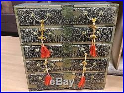 Y0214 TANSU Old cabinet with Urushi painting box japanese antique japan vintage