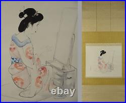 YK949 KAKEJIKU Bijin Kimono Hanging Scroll Japanese painting Picture Geijyutu