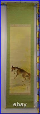 YR32 Fox and Moon Animal Hanging Scroll Japanese Art painting antique Picture