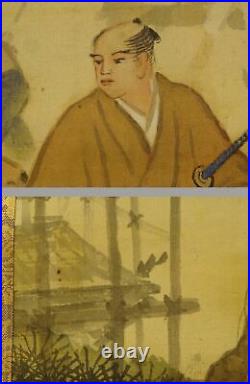 YR34 Figure of the castle landscape Hanging Scroll Japanese Art painting antique